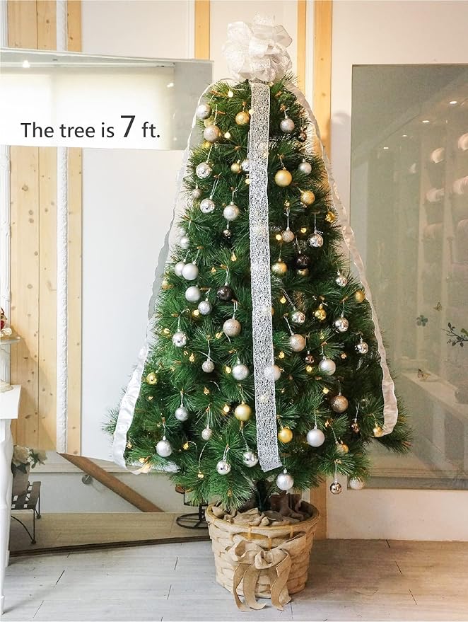 CT CRAFT LLC Sliver Snowflake Christmas Tree Topper Bow 11" with 4 Ribbon Streamers x 3 Yards Long Each for Holidy Elegant Fancy Home Décor Indoor