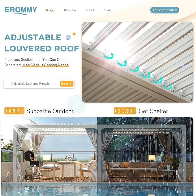 EROMMY Louvered Pergola 12' x 20' Outdoor Hard Top Pergola with Aluminum Frame and Adjustable Metal Rainproof Roof for Garden & Patio, Curtains and Netting Included, White