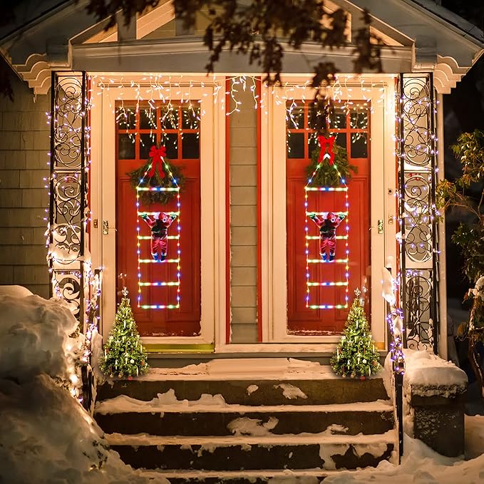 Toodour LED Christmas Light - 2.5FT Christmas Decorative Ladder Lights with Santa Claus, Xmas Decorations Light for Indoor Outdoor, Window, Garden, Home, Wall, Xmas Tree Decor - Multicolor