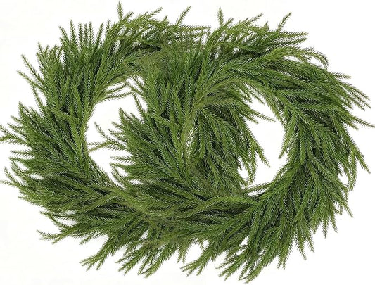 6FT Norfolk Pine Garland, Realistic Touch Winter Xmas Garland, Christmas Decorations Indoor Outdoor, Artificial Holiday Decor Faux Greenery for Mantle, Fireplace, Table,Fireplace Mantel (2)