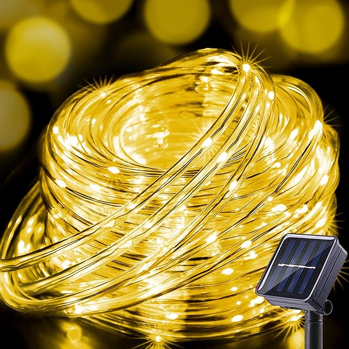 Upgraded 70FT 200 LED Solar Rope Lights, Timer & 8 Modes Trampoline Accessories Solar String Lights, IP65 Waterproof Solar Powered Fairy Lights for Party Garden Yard Tree Camp(Warm White)