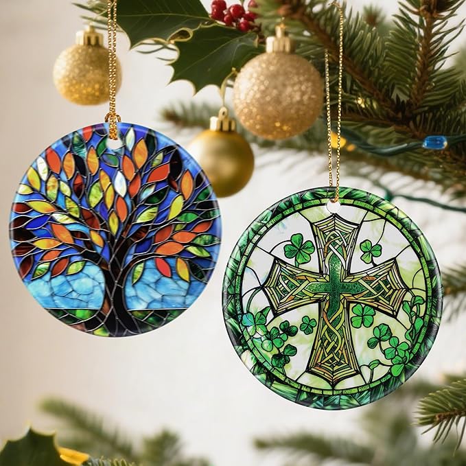 St. Patrick's Day Celtic Cross Christmas Ornaments: Christmas Tree Ornaments, Irish Holiday Decor, Stocking Stuffers, Christian Gifts, Religious Gifts, Cross Gift & Irish Shamrock Gift