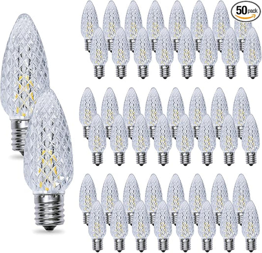 C9 Christmas Light Bulbs 50 Pack, Shatterproof Replacement LED Bulb, 2700K Warm White Fairy Lights for Indoor and Outdoor Holiday Decoration, E17 Base