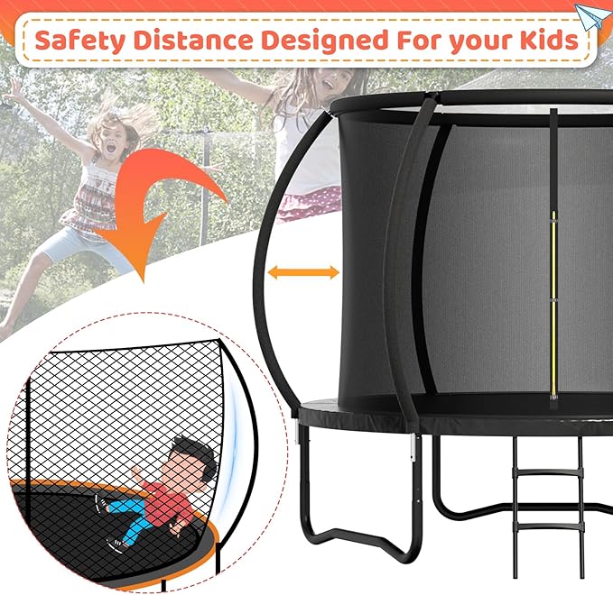 8FT 10FT 12FT 14FT 16FT Trampoline Outdoor, Trampolines for Kids & Adults, Pumpkin Trampolines with Safety Net, Ladder, Coating Metal Frame, ASTM Approved Large Backyard Trampoline for Kids
