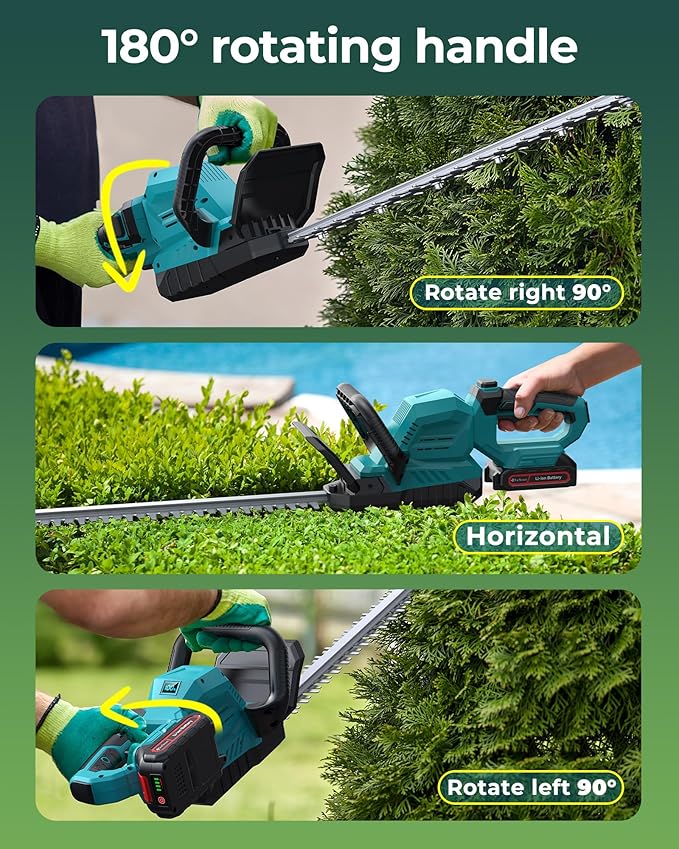Cordless Hedge Trimmer 20-Inch with Battery Indicator & 2X 2000mAh Batteries, 180¡Æ Rotatable Head, 3000RPM Electric Brush Cutter for Hedges, Shrubs, Branches