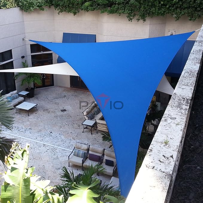 Patio Paradise 27' x 27' x 27' Sun Shade Sail Triangle Canopy Shade Cloth Fabric Sunlight Block Patio Pergola Cover HDPE Deck Awning for Outdoor Backyard Roof Shading, Blue