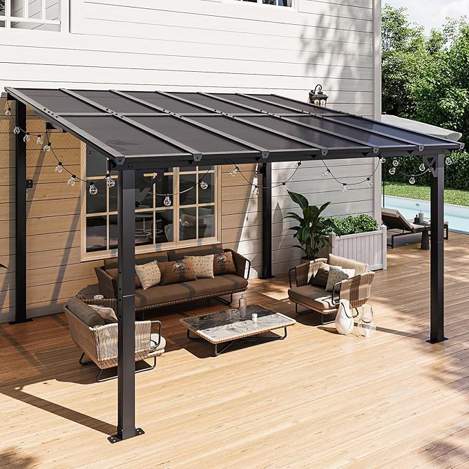 Aoxun 10' x 12' Gazebo for Patio, Gazebo Pergola with Sloped Roof, Large Wall-Mounted Heavy Duty Awnings, for Backyard, Deck, Patio