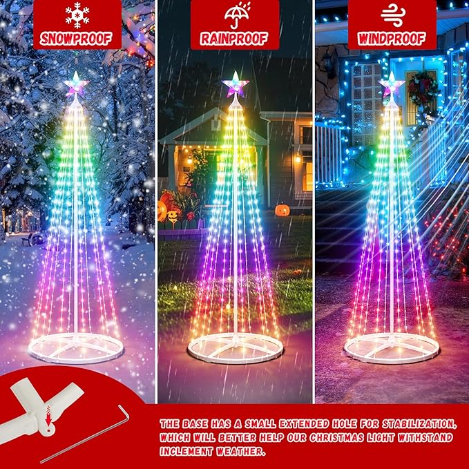 5FT LED Smart Christmas Tree - Outdoor & Indoor Lighted Christmas Tree Decorations Indoor Christmas Cone Tree App Control Color Changing Light for Yard & Garden