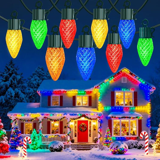 kolpop C9 LED Christmas Lights Outdoor, 50FT String Lights with Remote Control & Timer, 8 Modes Waterproof Large Bulb Strawberry String Lights for Tree House Roof Party Decor (Warm & Multicolor)