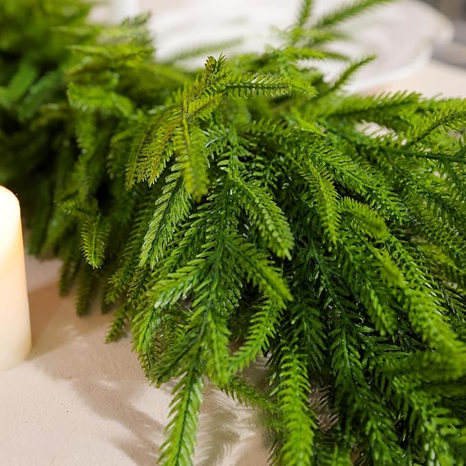 WBHome 2 PCS Real Touch Norfolk Pine Christmas Garland, Winter Greenery Garland for Christmas, Holiday Seasonal Outdoor/Indoor Home Decor