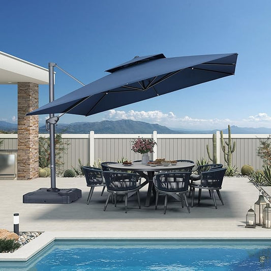 PURPLE LEAF 12 FT Cantilever Umbrella Outdoor Patio Umbrella, Large Offset Square Umbrella, Windproof Heavy Duty Hanging Outside for Patio, Ocean Slate