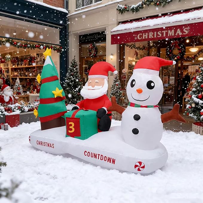 6FT Christmas Inflatable Decoration Countdown, Built-in LED Lighting Christmas Tree Santa Claus Snowman, Inflatable Decoration Suitable for Outdoor Courtyard, Indoor Garden,Lawn