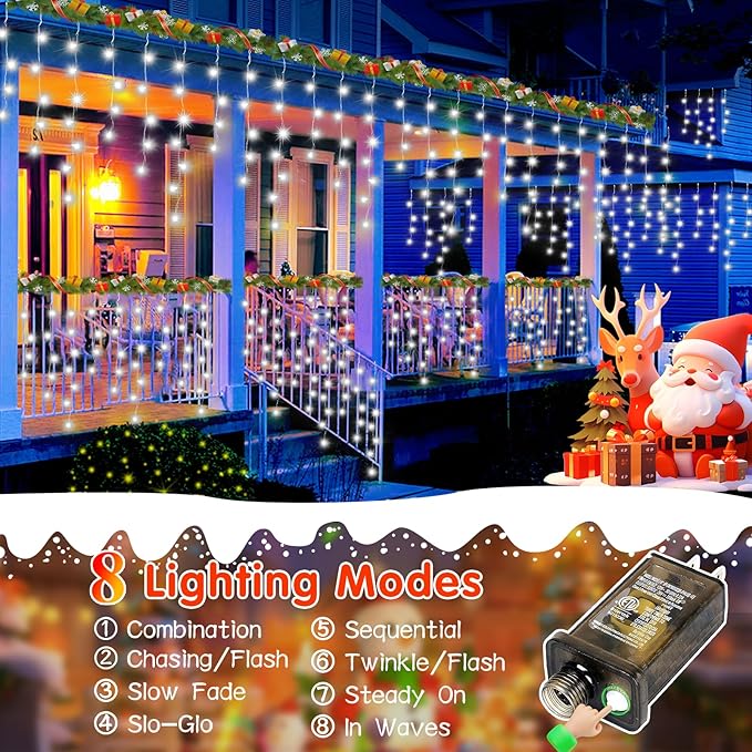 131FT Christmas Lights Outdoor 1440 LED Christmas Decorations Waterproof Plug in with 8 Modes & Timer Christmas Lights for Roof Party Garden Holiday Decor (Cool White)