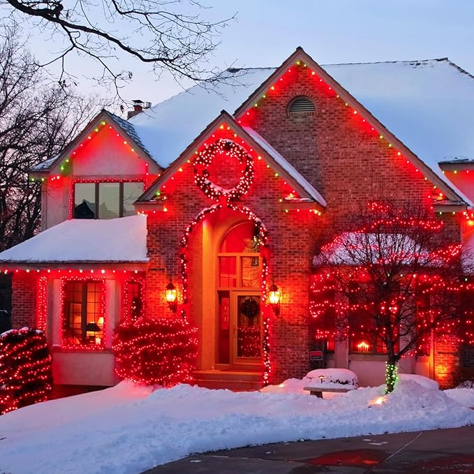 JMEXSUSS 200 LED Christmas Lights Indoor Outdoor, 66ft Connectable LED Red Christmas Lights Plug in, 8 Modes Red String Light for Tree Indoor Bedroom Garden Yard Porch House Xmas Decorations