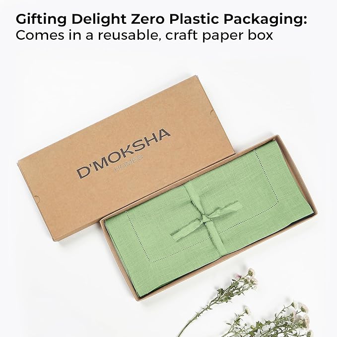 D'Moksha Homes Linen Sage Green Table Runner 144 Inches Long - 100% Pure Linen Extra Long Table Runner 14 x 144 Inch for Fall, Thanksgiving, Christmas, Holiday - Classic Hemstitch