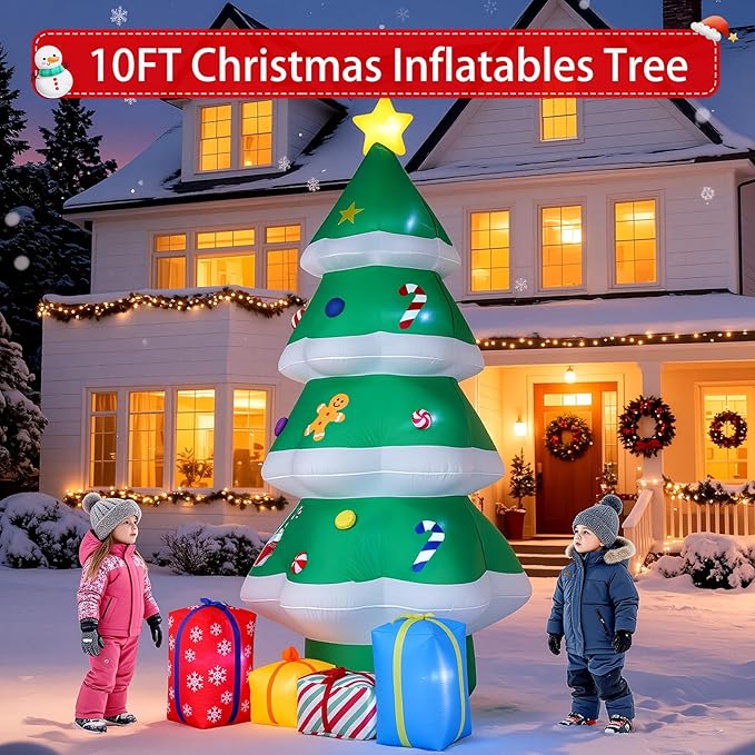 10 FT Giant Inflatable Christmas Tree with 4 Gift Boxes Featuring Built-in LEDs for Blow Up Christmas Decoration, Perfect Outdoor Christmas Inflatables for Yard, Garden, and Lawn Décor