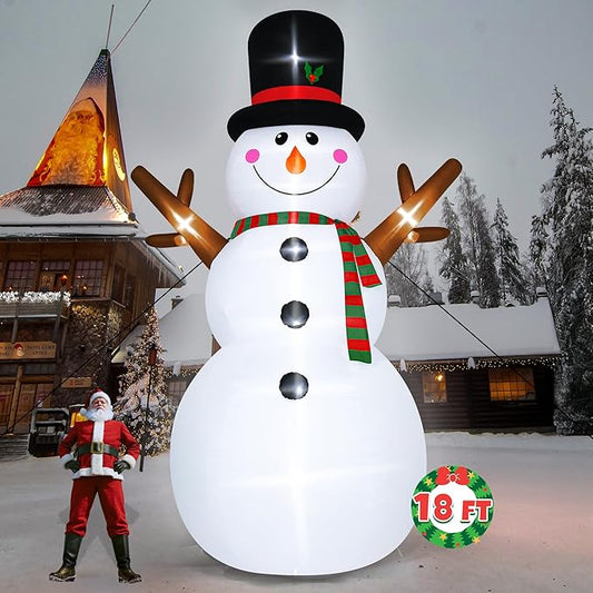 18FT Christmas Inflatable Snowman, Super Large Blow Up Snowmen Outdoor Decor with LED Lights, Waterproof Giant Snowman Yard Decoration for Holiday, Xmas Party, Garden