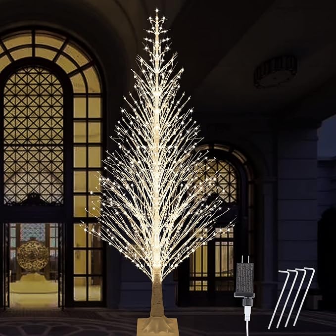 7FT Lighted Birch Tree 1000 LED Warm White Lights with Twinkle Lights，Twinkling or Steady Function for Selected, LED Artificial Tree Light for Indoor Outdoor Christmas Decorations