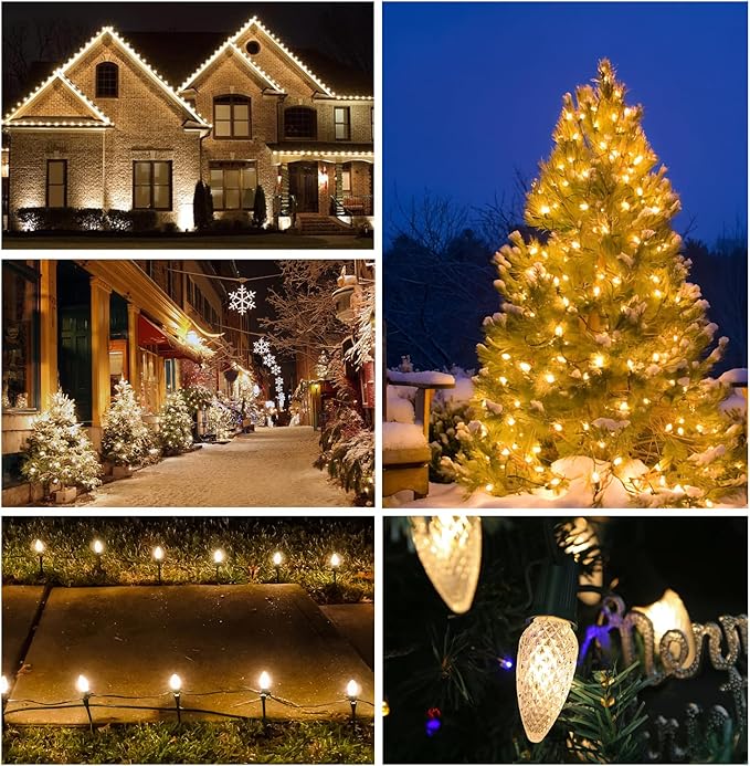 Vintage C9 LED Christmas Lights Outdoor, 50 Feet String Lights with 52pcs Shatterproof C9 Bulbs, Waterproof Connectable Commercial Christmas Tree Lights for Outside Roofline Patio Decor, Warm White