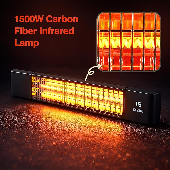 Infrared Electric Patio Heater,Outdoor Electric Patio Heater, Hanging Mounted and Ceiling Mounted Heater for Patio, Garage, Backyard, 1500W, Black