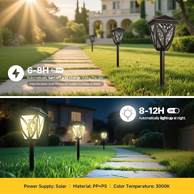 Ensenior 12-Pack Solar Lights Outdoor, 16.77" 3000K LED Solar Garden Lights for Pathway, Yard, Patio, Walkway, Planter, Waterproof, Energy-Efficient Landscape Lighting