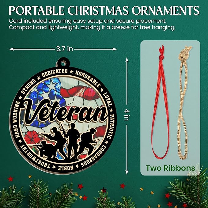 FLAGWIX Army Christmas Ornaments for Patriotic - Suncatcher Army Ornaments for Christmas Tree Decorations - Veteran Gifts for Men Women Dad Grandpa, Military Ornaments, Veterans Day Gifts Bulk