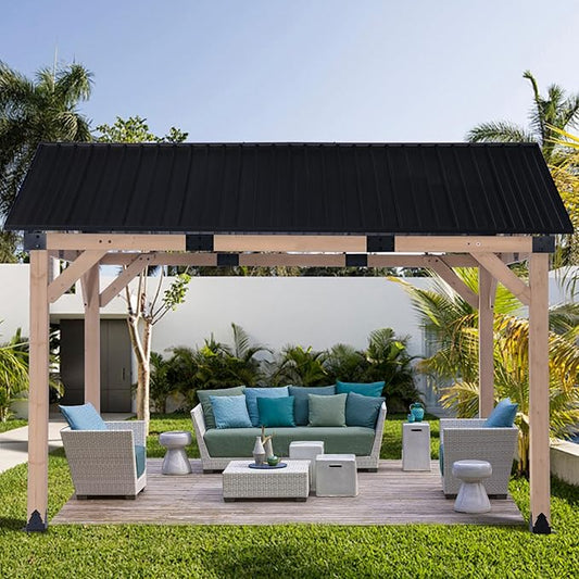 StarEcho Wooden Hardtop Gazebo 12 x14 FT,Heavy Duty Cedar Wood Pavilion Gazebos with Galvanized Steel Gable Roof,Outdoor Gazebo for Lawn Backyard Deck Patio Garden