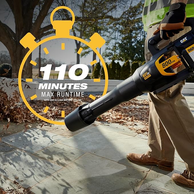 Cat DG651 60V 800 CFM 170 MPH High-Powered Leaf Blower Cordless, Adjustable Speed Blowers for Lawn Care, Lightweight Cordless Leaf Blower with Variable Air Control ? Battery & Charger Included