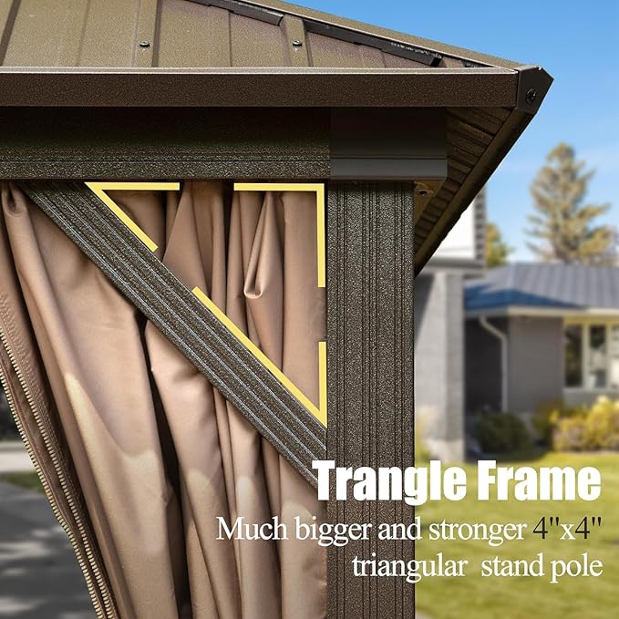 Domi 12'x20' Hardtop Gazebo Canopy - Outdoor MetalF with Galvanized Steel Double Roof, Curtain and Netting - Permanent Pavilion for Patio, Deck, Backyard