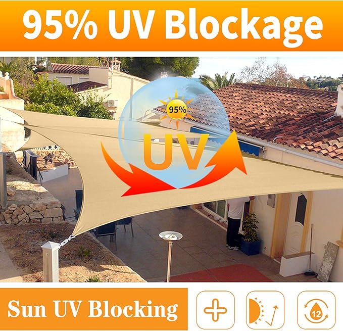 16' x 20' Brown Rectangle Sun Shade Sail Canopy Durable Fabric UV Block Awning, We Make Custom Sizes
