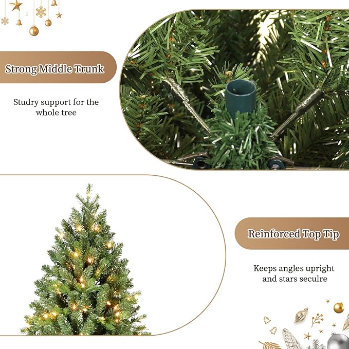 Prelit Artificial Christmas Tree 7ft,Green Spruce Christmas Tree Prelit with 400 Lights, 1318 Branches Tips Easy to Assemble for Home Holiday Outdoor Decorations
