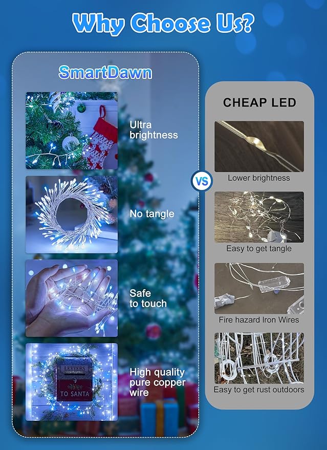 6 Pack 120LED Fairy Lights Battery Operated, 10Ft Twinkle Lights with Timer, Waterproof Silver Wire Starry Firefly Light for DIY Wreath Weeding Indoor Outdoor Christmas Decorations