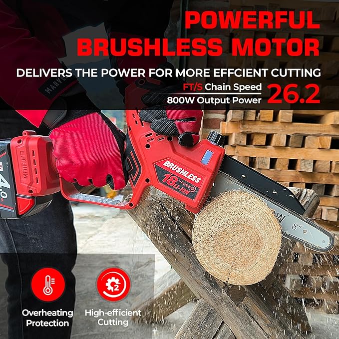 Mini Chainsaw for Milwaukee M18 Battery, Auto-Oiler, 8-Inch and 6-Inch 2-IN-1 Brushless Cordless Pruning Chainsaw, Battery Powered Mini Chainsaw for Wood Cutting, Tree Trimming (only tool)