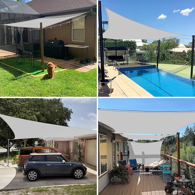 E&K Sunrise 5' x 17' Waterproof Sun Shade Sail Outdoor Rectangle Canopy Shade Cover UV Block for Pergola Patio Backyard Garden Deck (Light Gray)