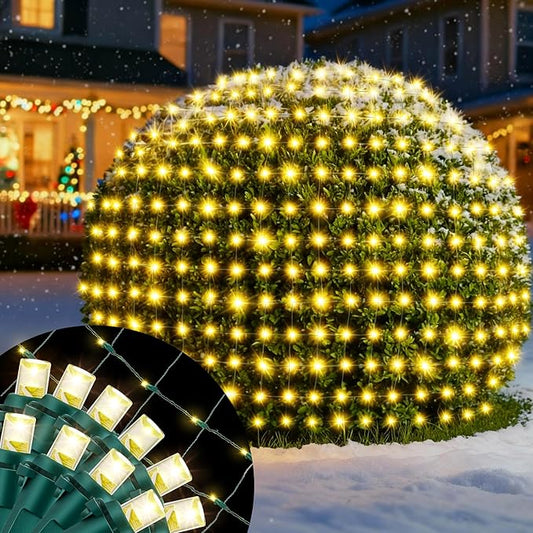 100 LED Christmas Net Lights Outdoor, Waterproof 4 x 6 Ft Outdoor Christmas Lights for Xmas Trees Decorations, Bushes,Shrubs, Connectable 5mm Net Lighting Warm White, Green Wire UL Listed, 1 Pack