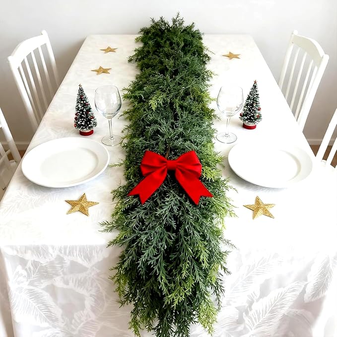 6FT Christmas Garland Decoration, Realistic Artificial Green Faux Cedar Pine Garland Holiday Decor for Outdoor Indoor Green Greenery,Fireplaces Holiday Party Decorations