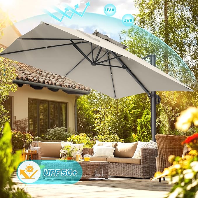 HOTEEL10x10ft Patio Umbrella Cantilever Umbrellas - Upgrade and Intensify - 360 Rotation and 5 Angles Adjustment - Aluminum Offset Pool Umbrella Outdoor Umbrellas for Patio Garden Pool