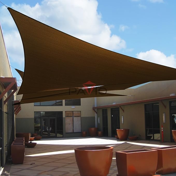 Patio Paradise 7' x 7' x 6'10" Sun Shade Sail Triangle Canopy, Permeable Shade Cloth Fabric Sunlight Block Patio Cover HDPE Deck Awning for Outdoor Backyard Pergolas Roof Shading, Brown