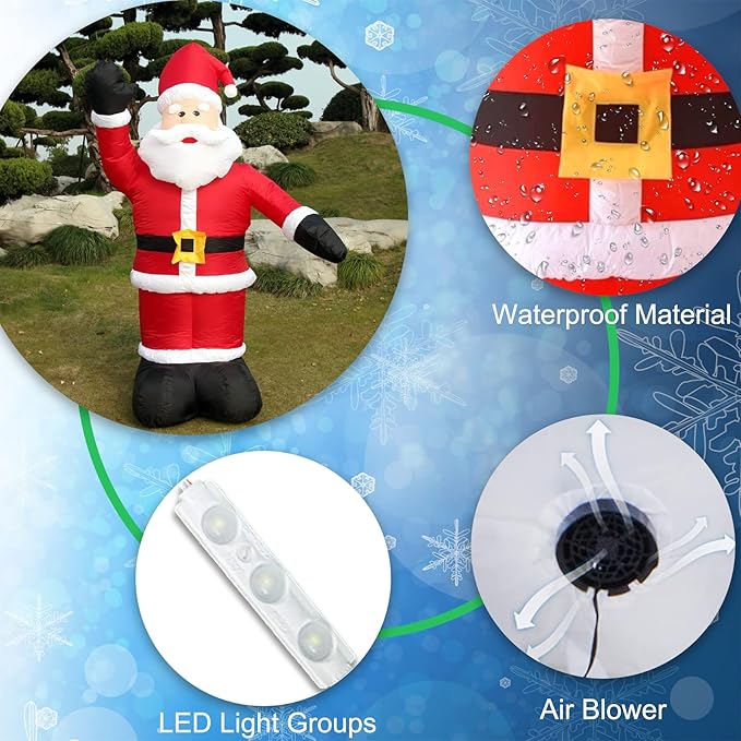 DearSun 8FT H Christmas Inflatable Santa Claus Blow up Christmas Santa Outdoor Decorations Outer Decor Large Party Yard Decoration