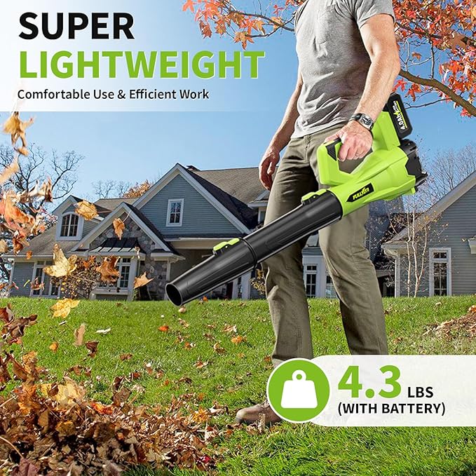 Cordless Leaf Blower 650CFM/180MPH, 21V Electric Leaf Blower with 3 Tubes & 2 x 4.0Ah Batteries, 6 Speed Modes, Battery Powered Leaf Blowers for Cleaning Patio, Yard, Garage, Lawn (Green)