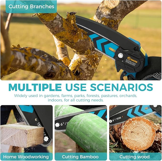 Saker Mini Chainsaw,6 Inch Portable Electric Chainsaw Cordless, Small Handheld Chain saw for Tree Branches,Courtyard, Household and Garden,Valentine's Day Gifts for Men Dad Husband Women