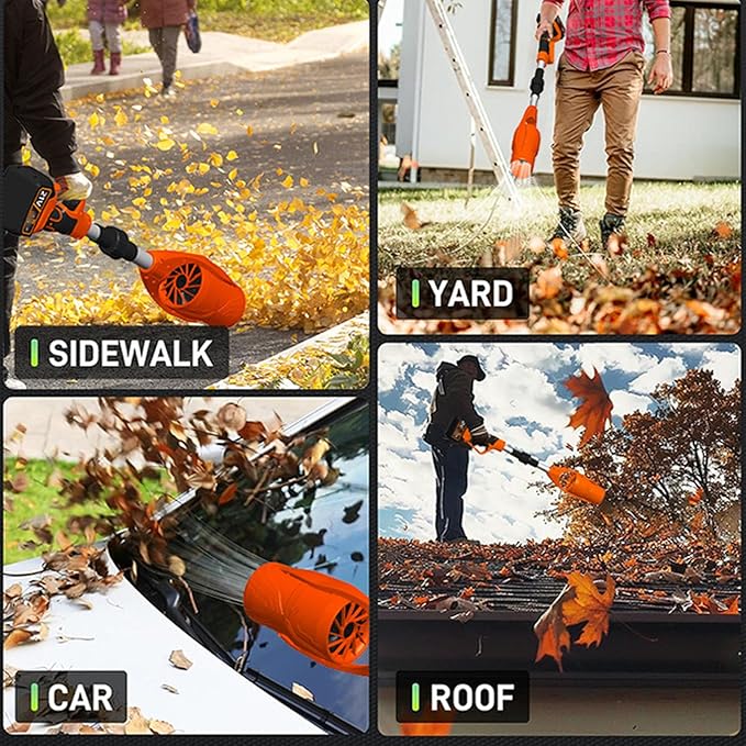 Cordless Electric Leaf Blower ABS Battery Powered Foldable Handheld Leaf Blower with 1500mAh Battery and Charger for Lawn Patio Orange