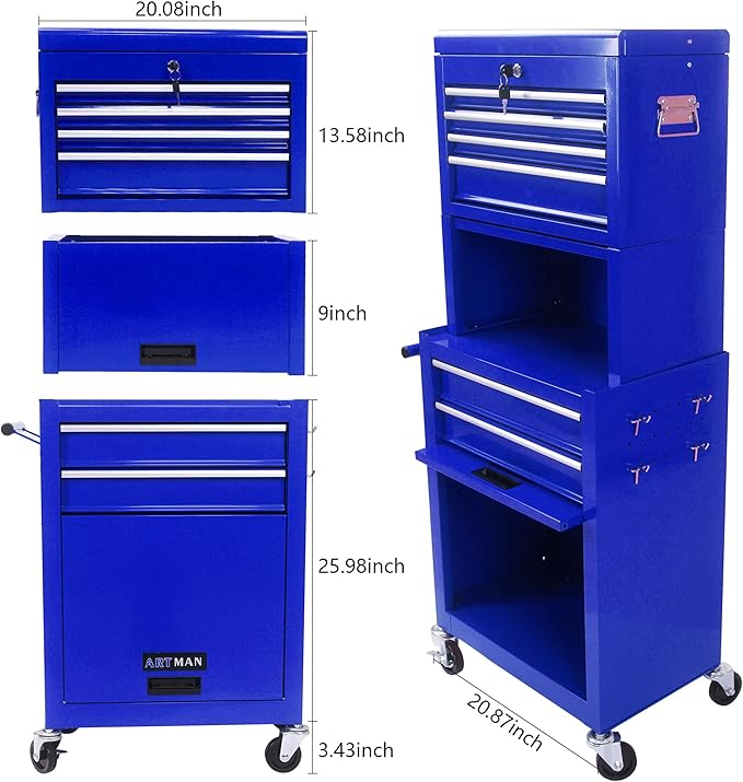RYH 6 Drawers Rolling Tool Chest & Tool Box on Wheels | Heavy Duty Metal Cart with Ball Bearing Drawers | Fits US General Tool Box for Garage Storage(Blue, 6 Drawers 3 in 1/51.99 H ¡¿ 20.87 W)