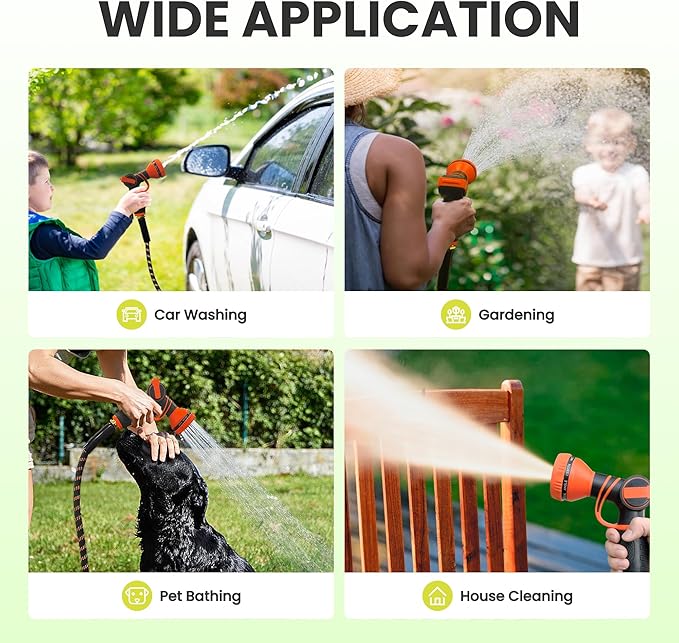 Giraffe Tools Non-Expandable Garden Hose 25FT 1/2¡± Lightweight Flexible Water Hoses Burst 600 psi with 9 Spray Function Nozzle Heavy Duty Hose