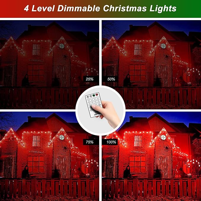 JMEXSUSS 33ft 100 LED Red Green Christmas Lights Indoor Outdoor, 2 Pack Color Changing Christmas Lights Plug in, Connectable Waterproof Christmas Tree Light for Xmas Bedroom Party Decorations