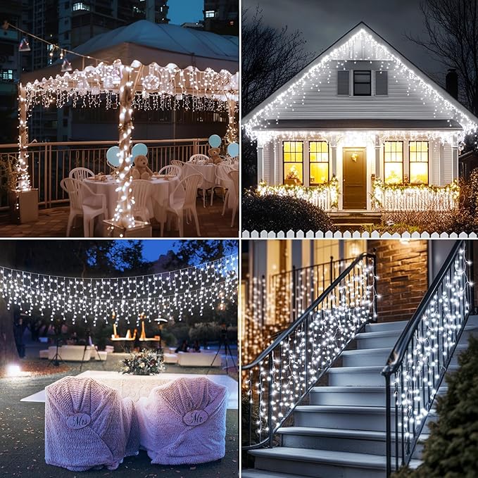 Icicle Lights for Outside, 167ft 1760 LED Icicle Christmas Lights Outdoor Waterproof, 352 Drops with Remote, 8 Modes & Dimmable, Timer for Christmas, Wedding, Party, House, Roof Decoration, White