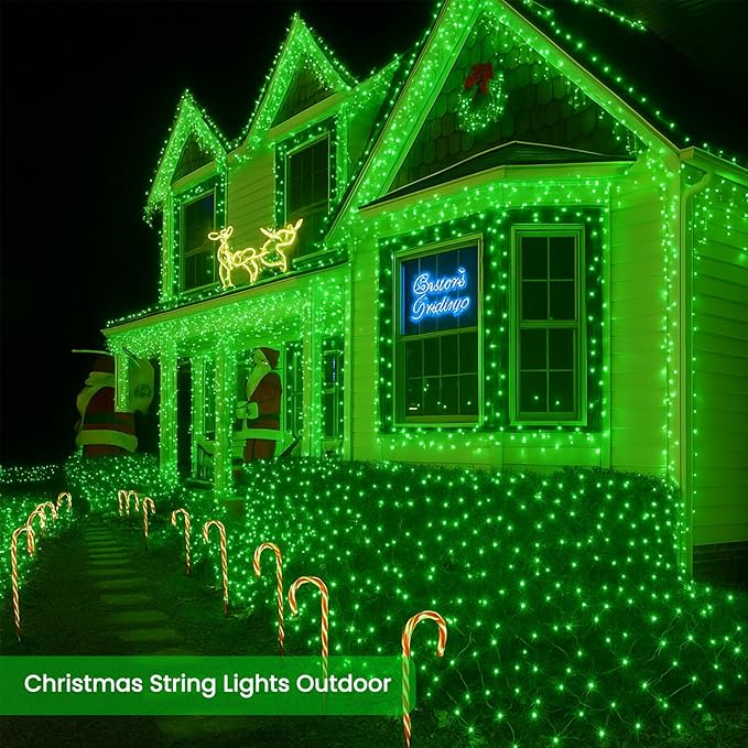 4 Pack 180FT Solar Christmas Lights Outdoor Waterproof, Super Bright 320 LED Solar String Lights with 8 Lighting Modes, Green Wire Solar Twinkle Fairy Lights for Outside Tree Xmas Party Garden(Green)
