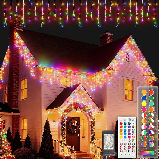 LitHome Color Changing Icicle Lights for Outside, 35 Colors Christmas Icicle Lights Outdoor with Remote Plug in, 240 LED 38FT RGB Icicle Christmas Light Indoor Connectable for Holiday Roof Home Decor