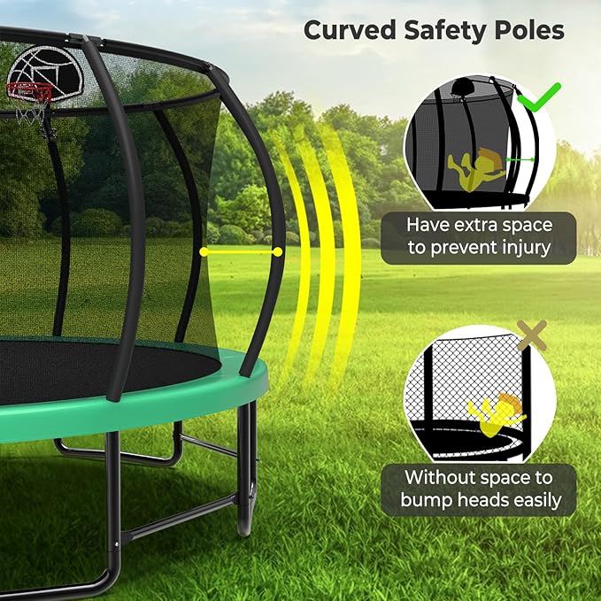 Lyromix 12 14 15 16FT Outdoor Trampolines for Kids and Adults, Pumpkin Trampolin with Curved Poles, Recreational Trampolin with Basketball Hoop and Safety Enclosure Net for Kids and Adults