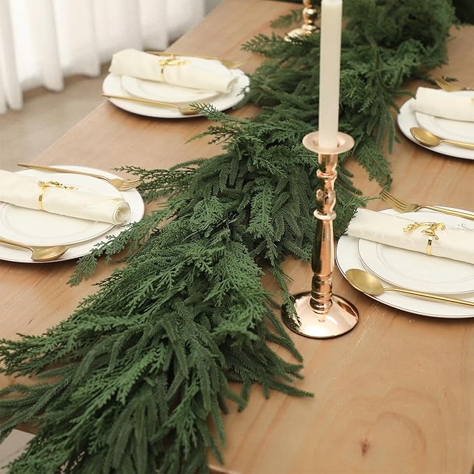 Jutom 1 PCS 6 ft Realistic Christmas Garland - Artificial Mix Norfolk Cypress Pine Needles Faux Green Garland Decorations for Table Mantel Winter Holiday, Indoor & Outdoor Decor